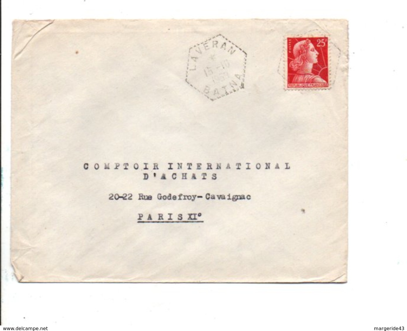 ALGERIE LETTRE DE LAVERAN BATNA POUR LA FRANCE 1957 - Lettres & Documents