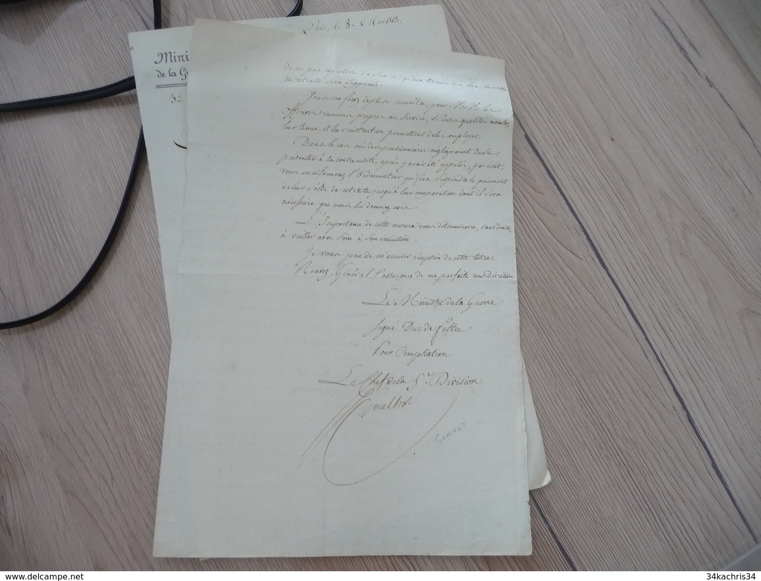 Ministère De La Guerre Napoléon LAS Autographe Signée Goulnot Paris 28/10/1813 Contre Visite Vétérans Pour Engagement - Documenten