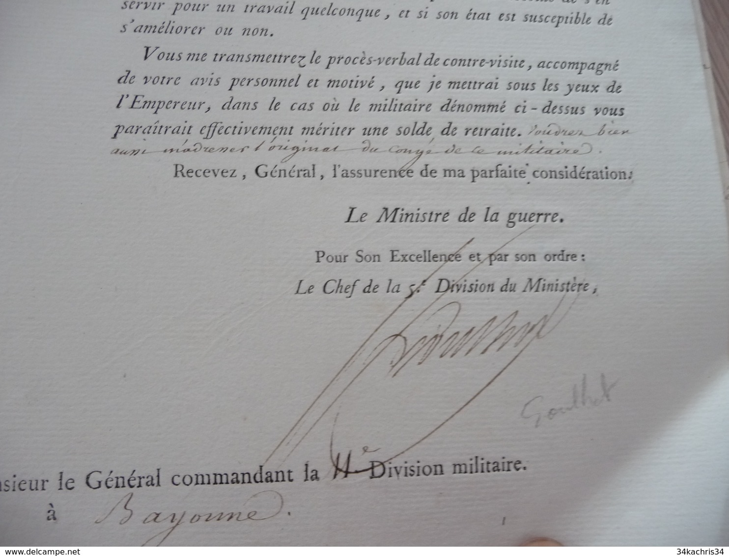 Ministère De La Guerre Napoléon LAS Autographe Signée Goulnot Paris 25/03/1813 Réclamation Solde De Retraite Pommier 114 - Documenten