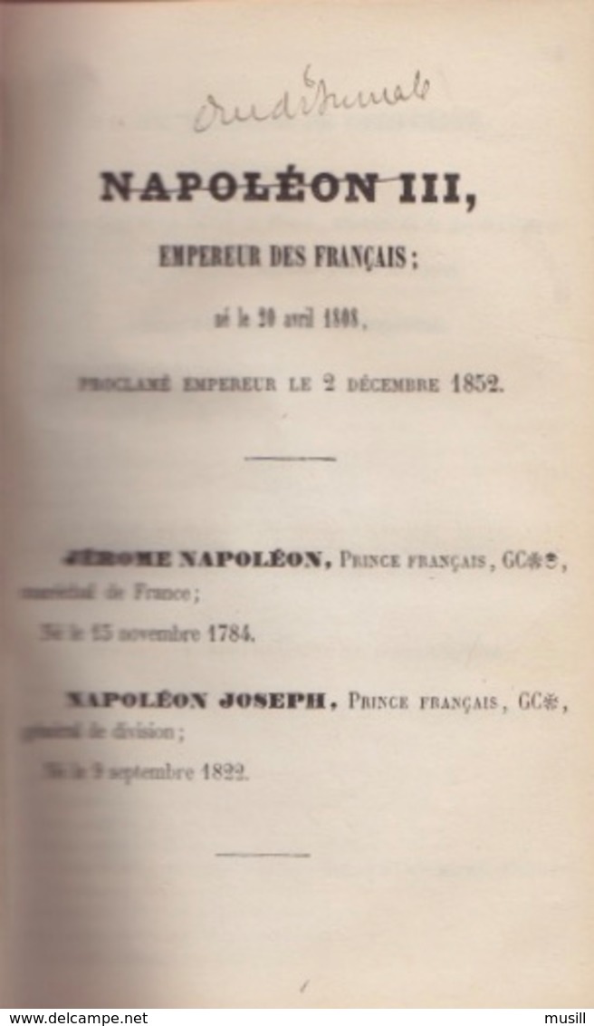 Annuaire Militaire De L'Empire Français Pour 1854 Publié Sur Les Documents Communiqués Par Le Ministère De La Guerre. - French
