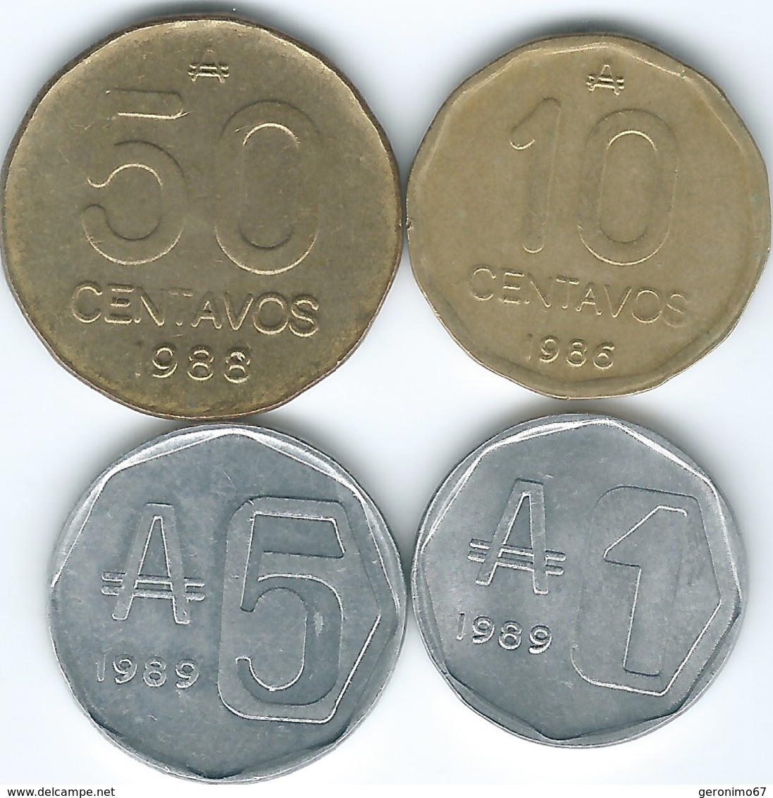 Argentina - Australe - 10 (1986 - KM98) & 50 Centavos (1988 - KM99) 1 Austral (1989 - KM100) 5 Australes (1989 - KM101) - Argentinië