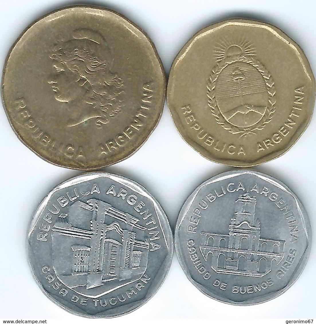 Argentina - Australe - 10 (1986 - KM98) & 50 Centavos (1988 - KM99) 1 Austral (1989 - KM100) 5 Australes (1989 - KM101) - Argentinië