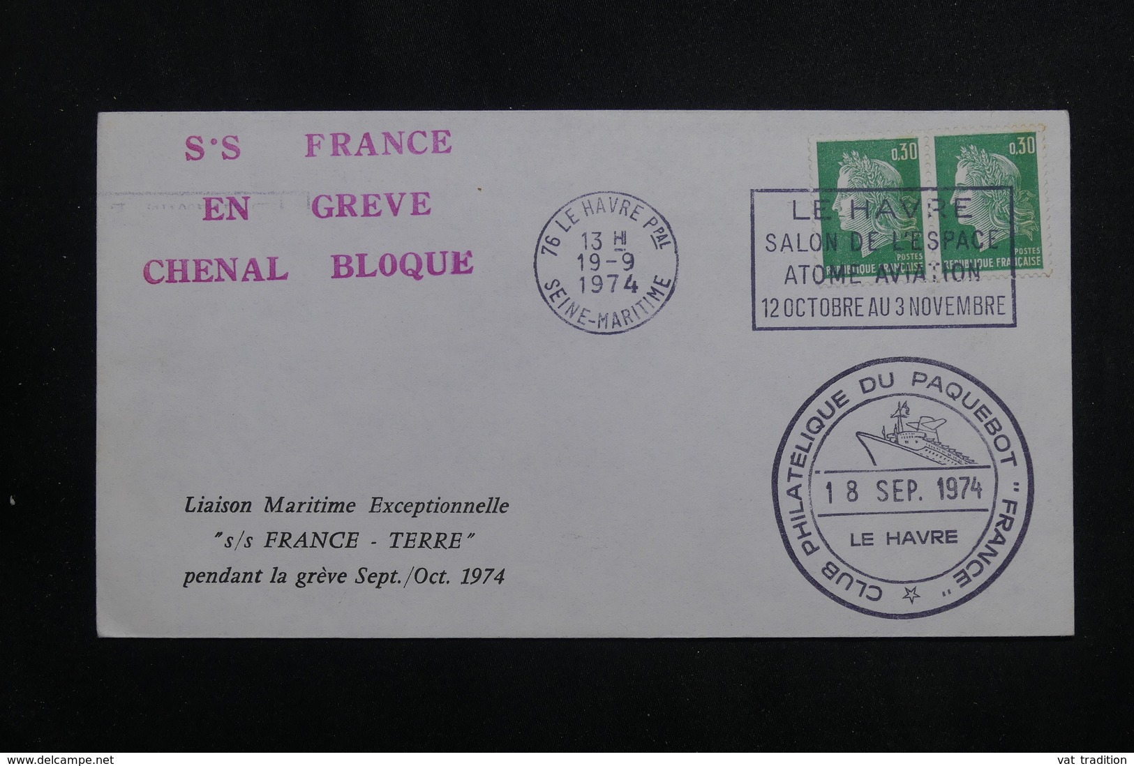 FRANCE - Griffe " S/S France En Greve Chenal Bloqué " Sur Enveloppe En 1974 Du Havre - L 61839 - Documentos
