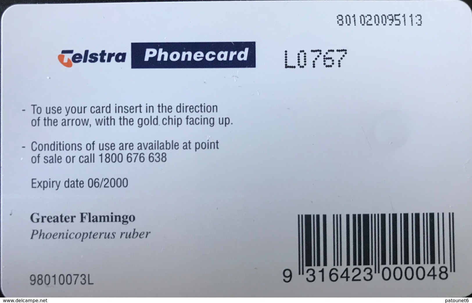 AUSTRALIE  -  Phonecard  - Telstra  -  Greater Flamingo  -   $ 10 - Australien