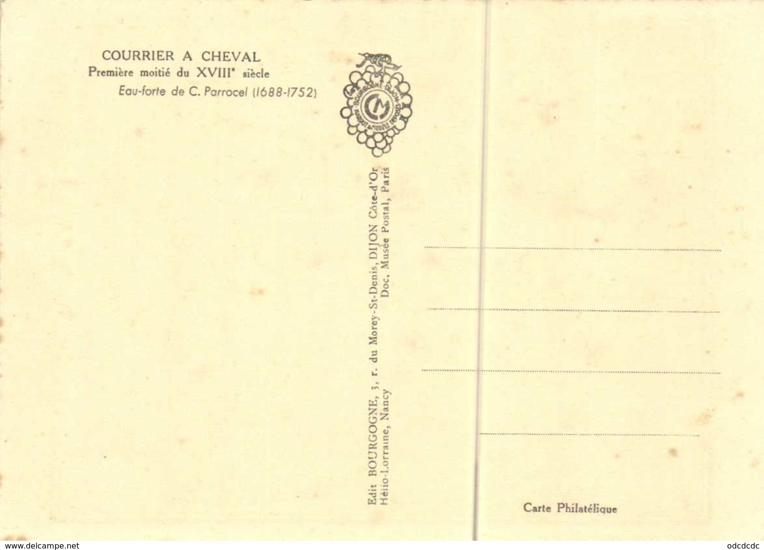 COURRIER A CHEVAL  Première Moitié Du XVIIIe Siècle Eau Forte De C Parracel RV - Postal Services