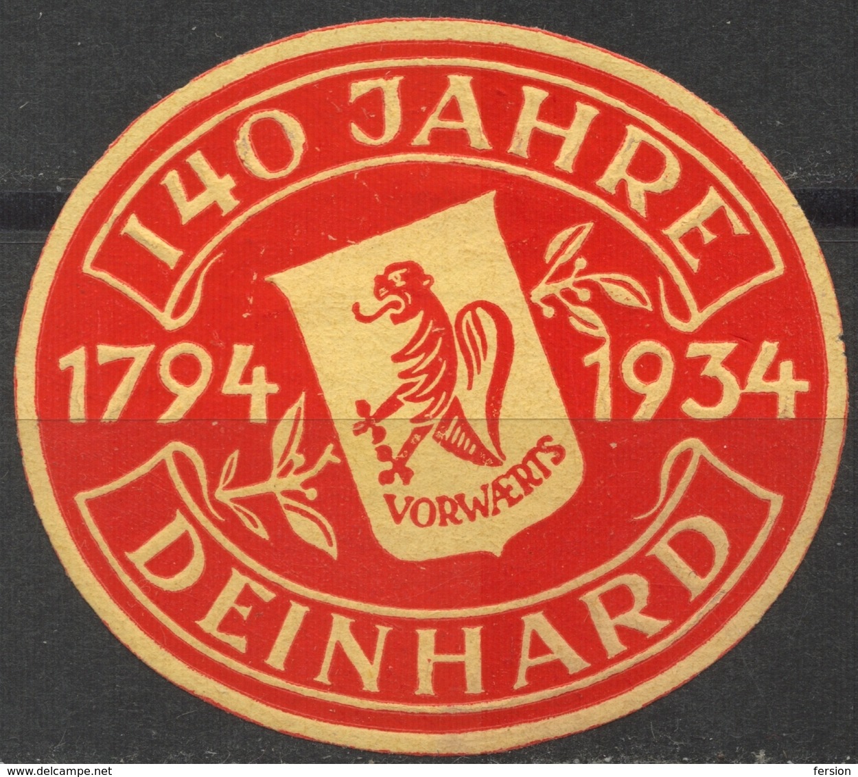 Wein Wine - Deinhard  Koblenz 1934 GERMANY Leipzig / CINDERELLA LABEL VIGNETTE Close Used - Lion - Wines & Alcohols