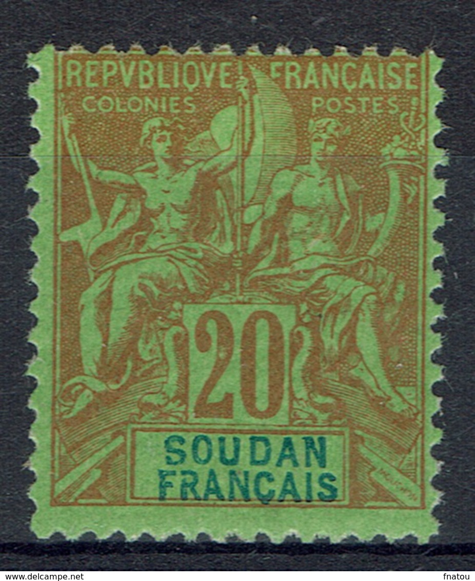 French Soudan, 20c. Brick Red On Green, Group Type, 1894, MH VF  nice Stamp - Unused Stamps