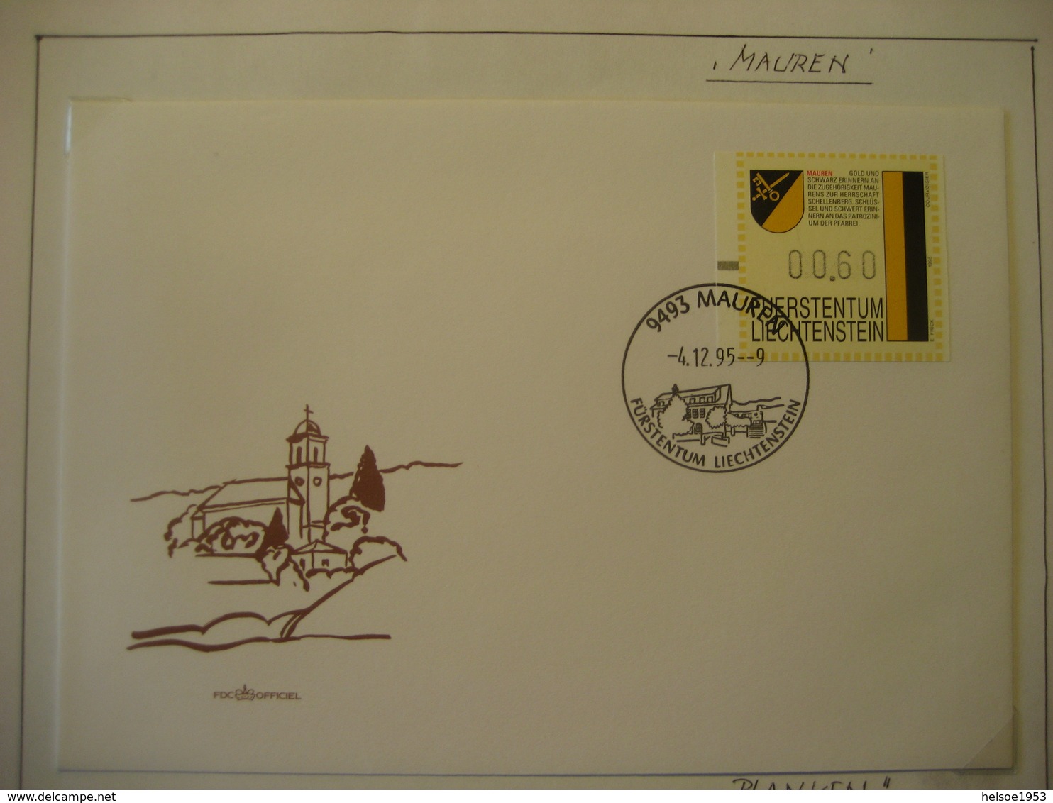 Liechtenstein- 11 Automatenmarken FDC (4.12.95) mit Gemeindewappen auf 11 Belegen MI.Nr. 1-11