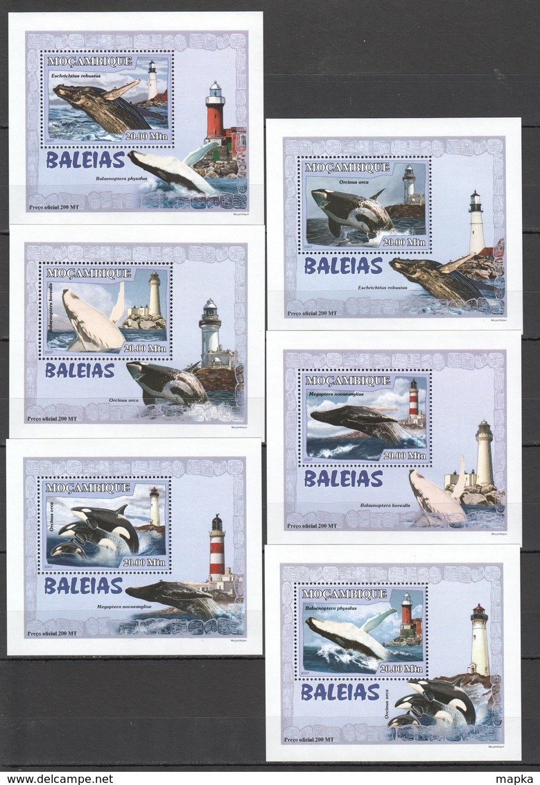 Y538 2007 MOCAMBIQUE MARINE LIFE ARCHITECTURE WHALES LIGHTHOUSE BALEIAS 6 LUX BL MNH - Balene