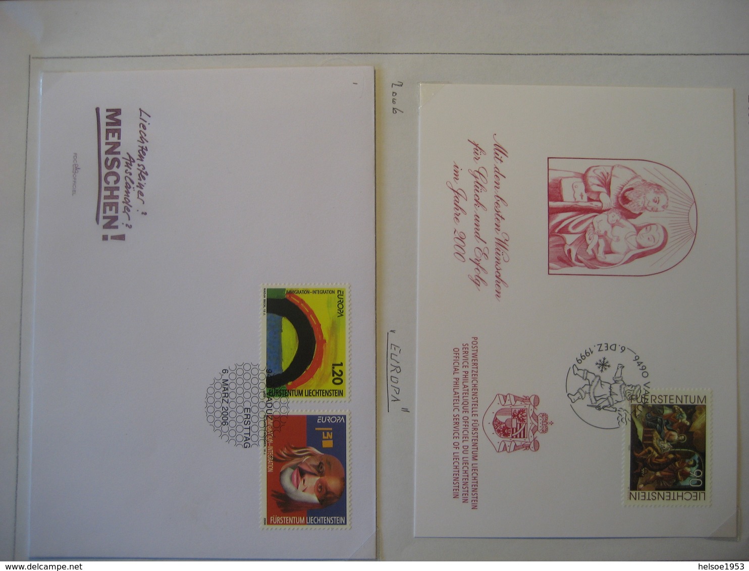 Liechtenstein- 2 Belege, Glückwunschkarte Mi.Nr.1227, FDC Beleg Europa Mi.Nr 1400-1401 - Covers & Documents