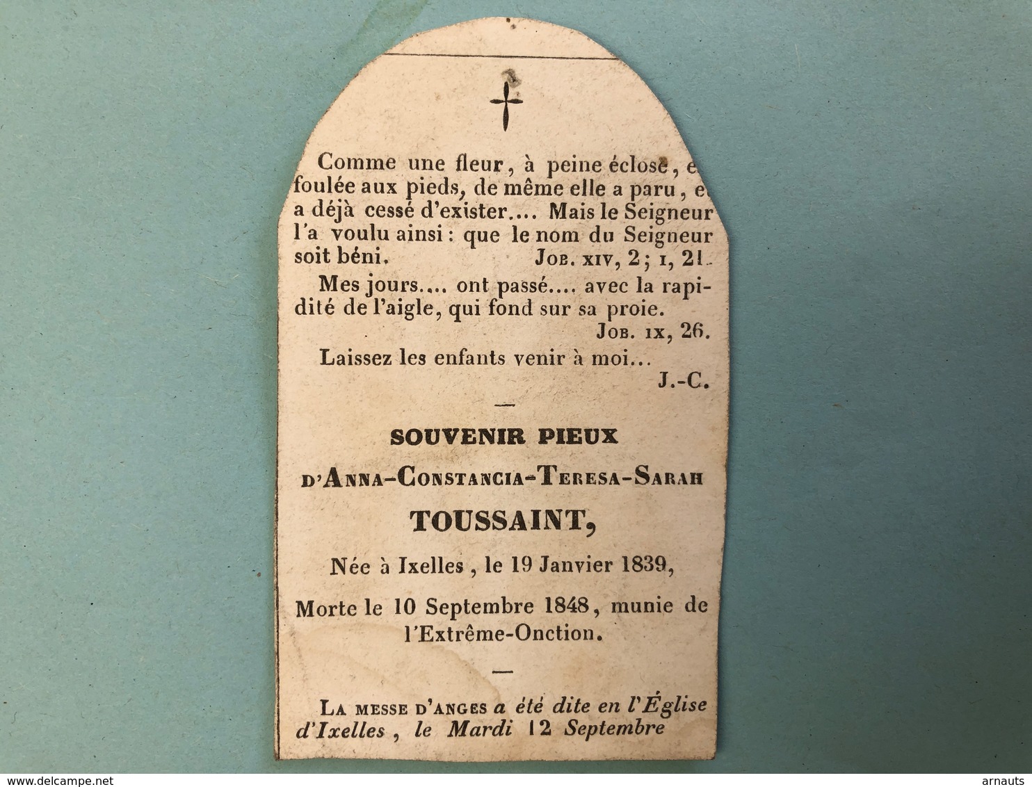 Toussaint Anna Catherina *1839 Ixelles +1848 Ixelles Elsene Enfant Doodsprentje Geknipt Coupe - Décès