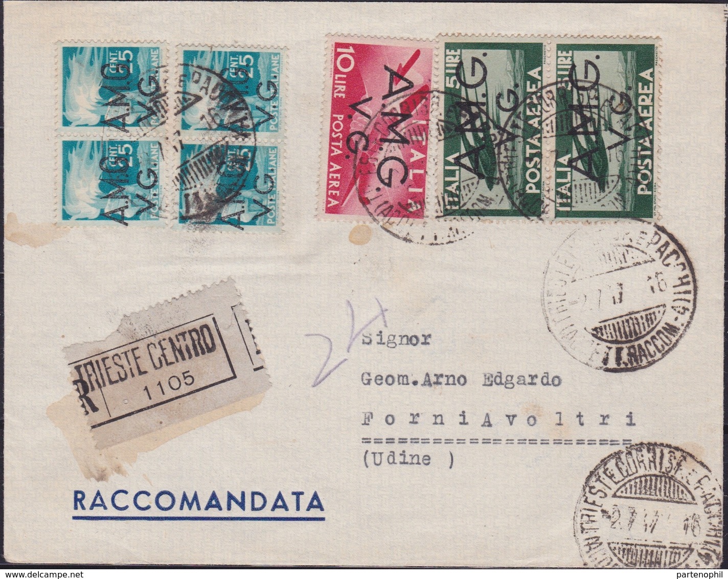 Venezia Giulia - 339 * Lettera R/ta Da Trieste Del 2.7.47 Per Udine, Affrancata Con Democratica Soprastampati A.M.G. - Storia Postale