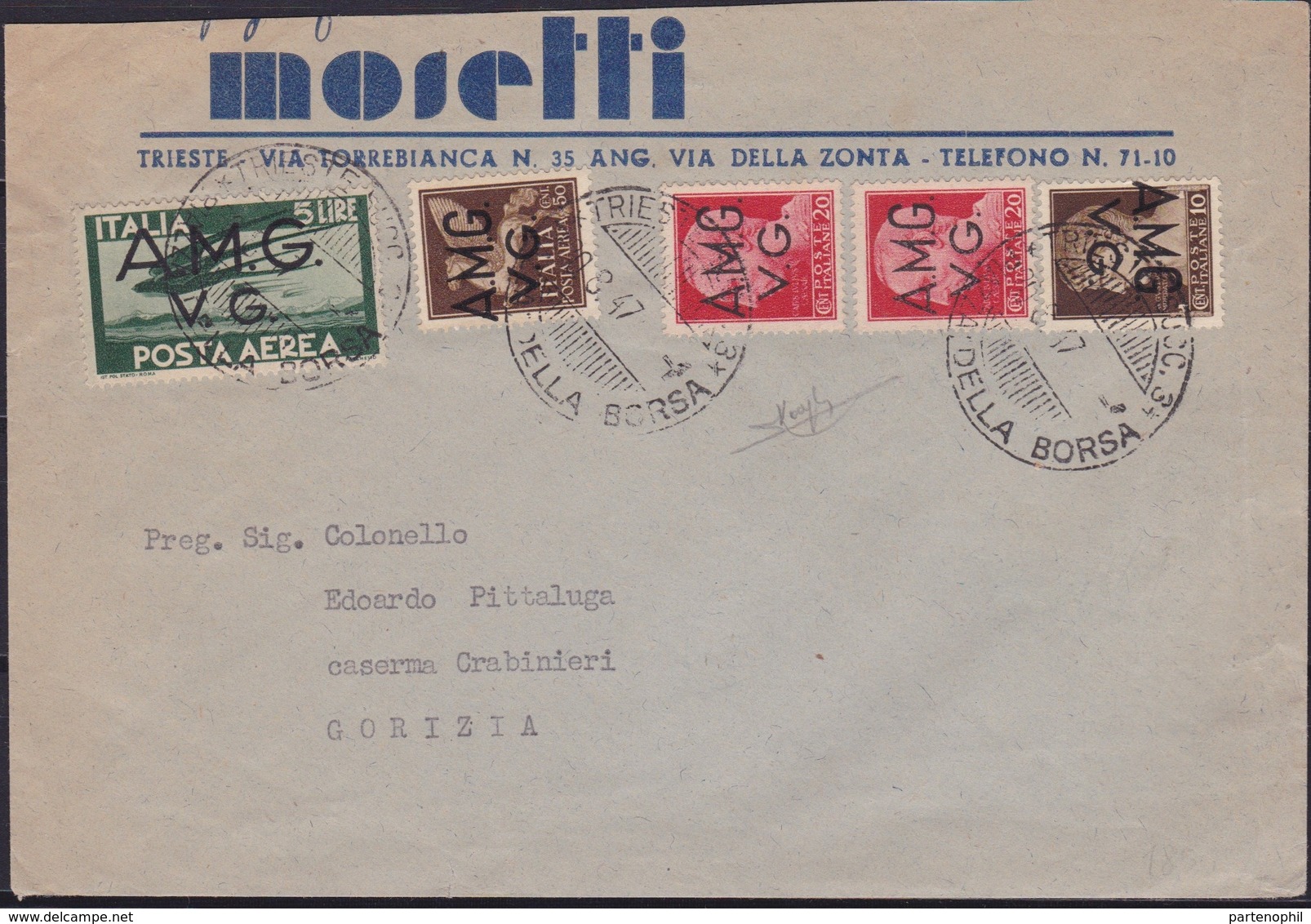 Venezia Giulia - 344 * Lettera Del 20.8.47 Da Trieste Per Gorizia, Affrancata Con Imperiale Soprastampati A.M.G. V.G. C. - Marcophilie