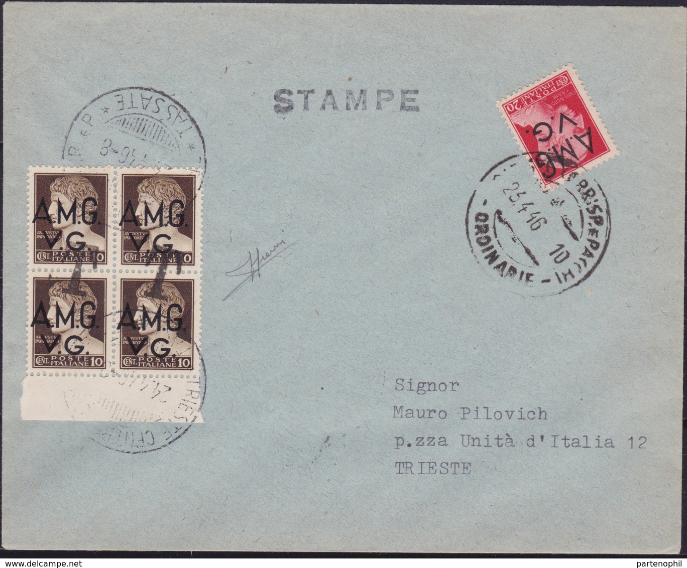 Venezia Giulia - 347 * Lettera Per Stampe Da Trieste Del 23.4.46 Per Città, Affrancata Con Imperiale Soprastampati A.M.G - Marcophilie