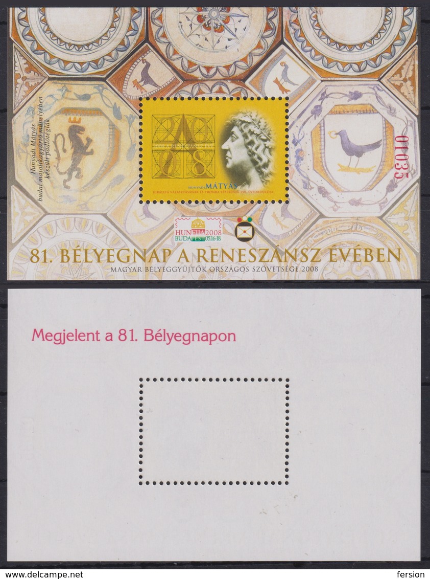 Year Of Renaissance Initial Letter Hunfila 2008 Exhibition MABÉOSZ Federation Hungary Philatelists Commemorative Sheet - Herdenkingsblaadjes
