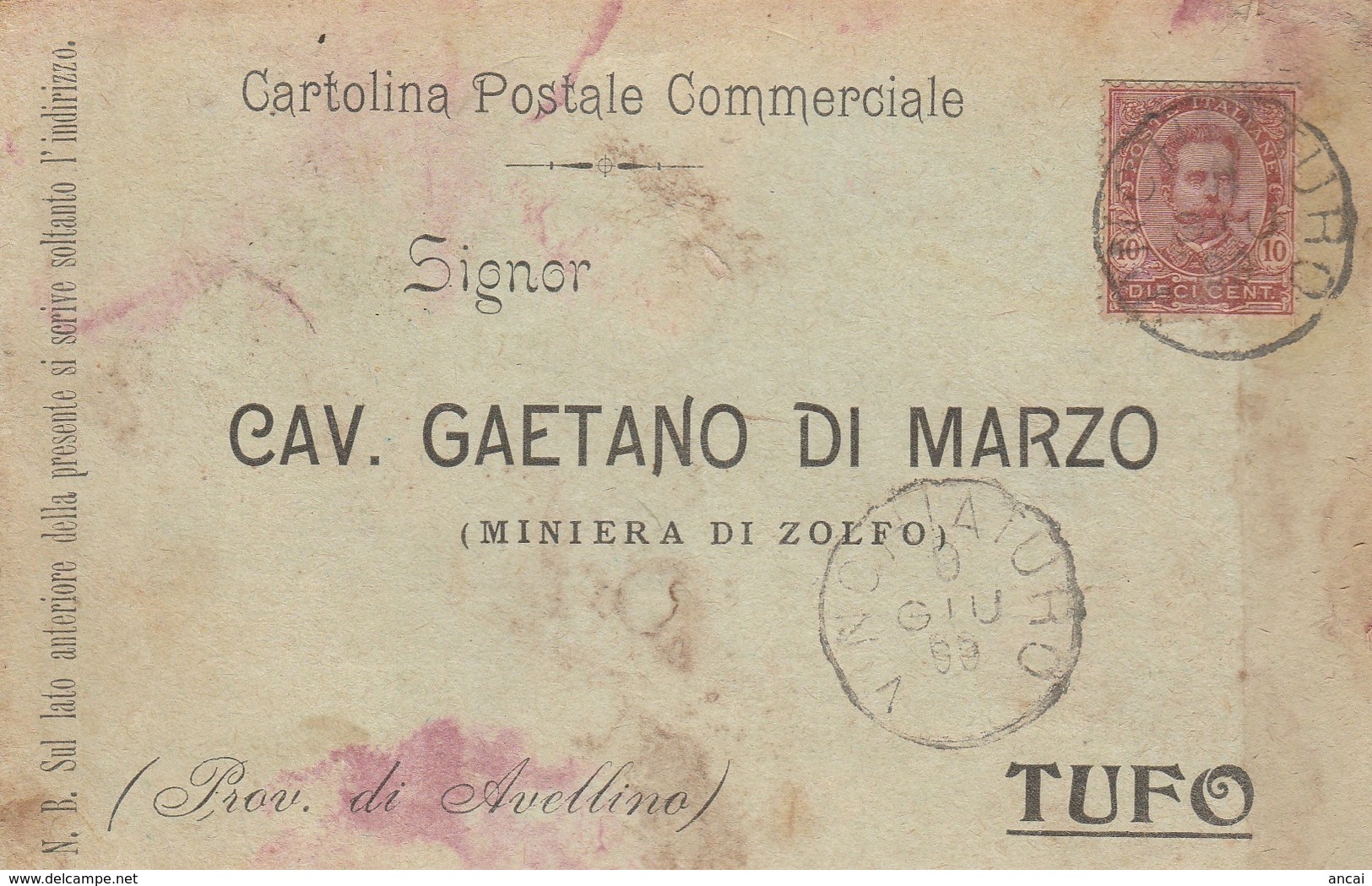 Vinchiaturo. 1899. Annullo Grande Cerchio VINCHIATURO, Su Cartolina Postale - Marcofilie