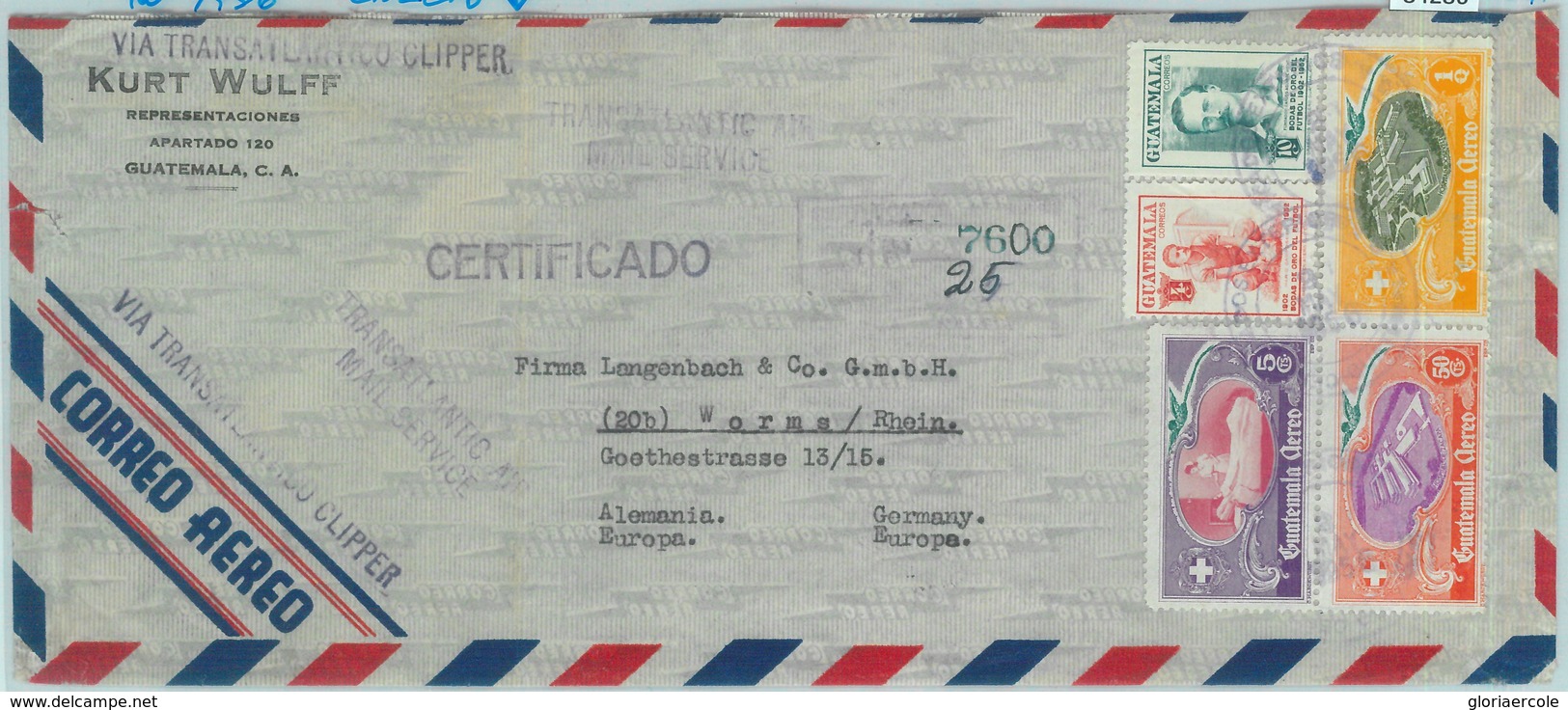 84284  - GUATEMALA  - Postal History -  REGISTERED COVER  To GERMANY Via CLIPPER -- 1956 Football MEDICINE - Guatemala