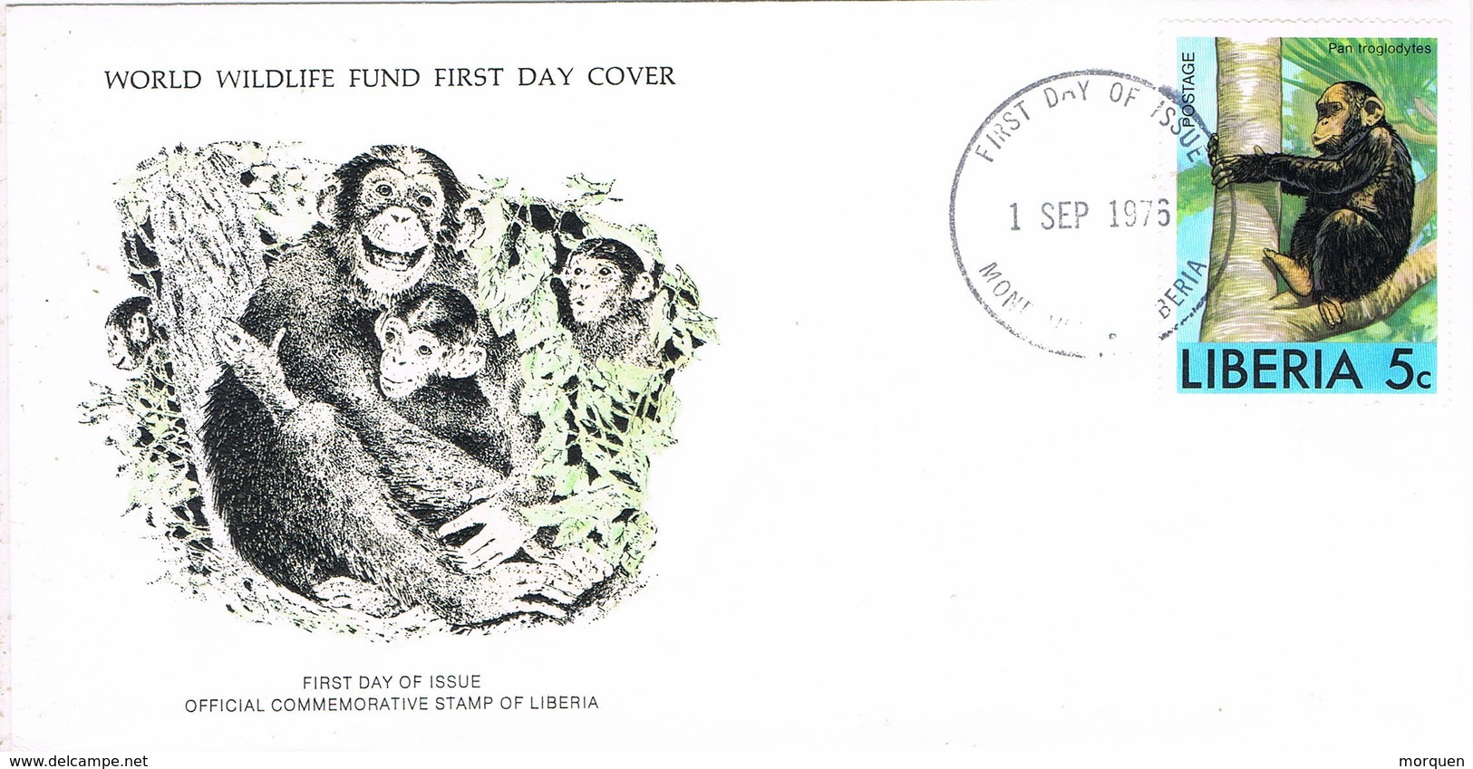 36663. Carta F.D.C. MONROVIA (Liberia) 1975. Chimpancé - Chimpanzees