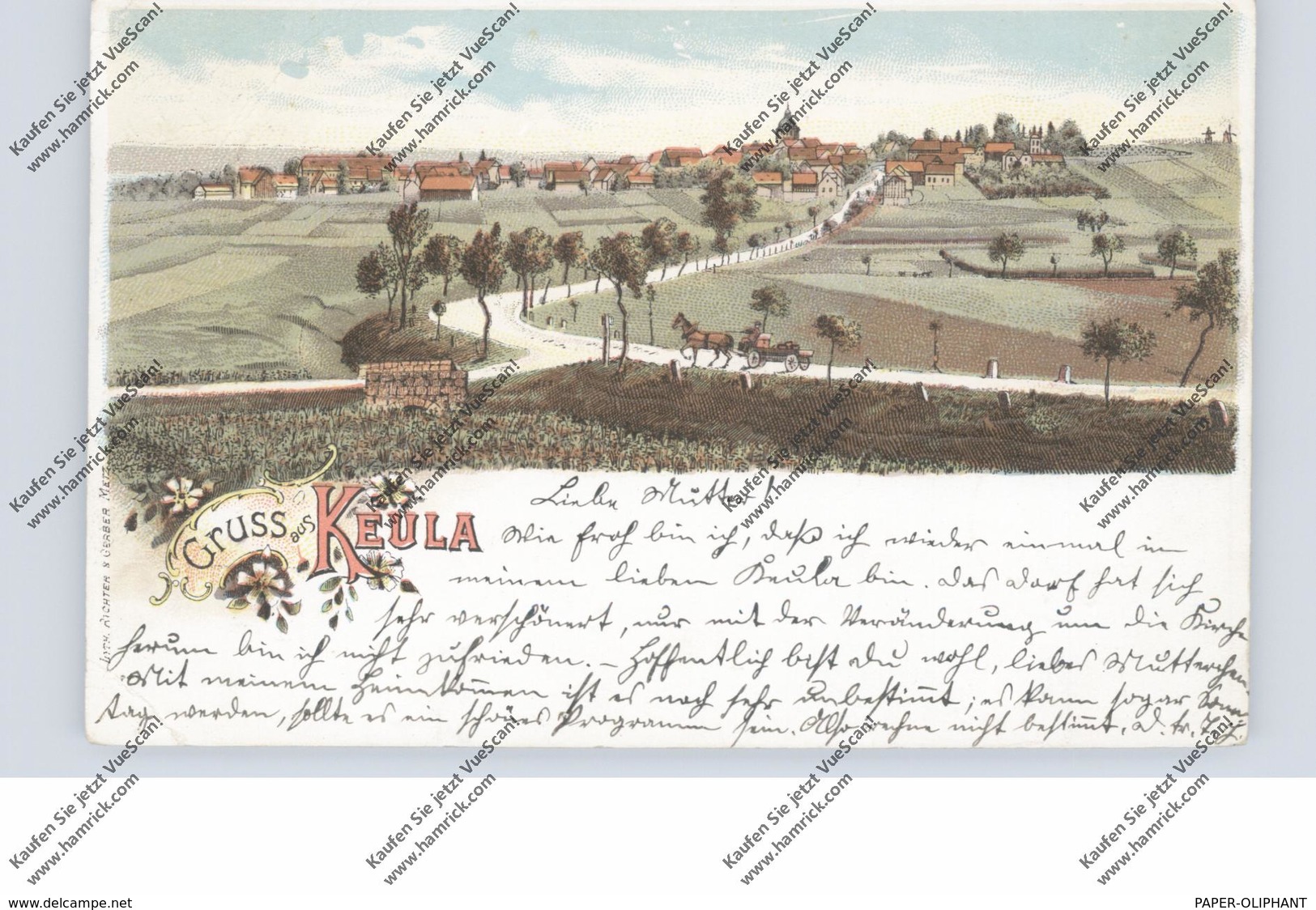 0-5401 HELBEDÜNDORF - KEULA, Lithographie 1899, Dorfansicht, Fuhrwerk - Sondershausen