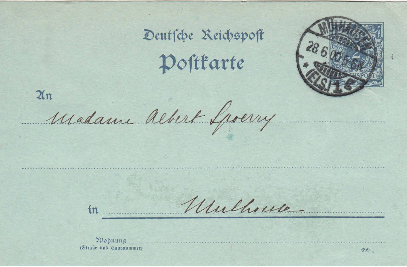ALLEMAGNE - 1900 - Entier Postal De Mulhausen Pour Mulhouse - Covers & Documents