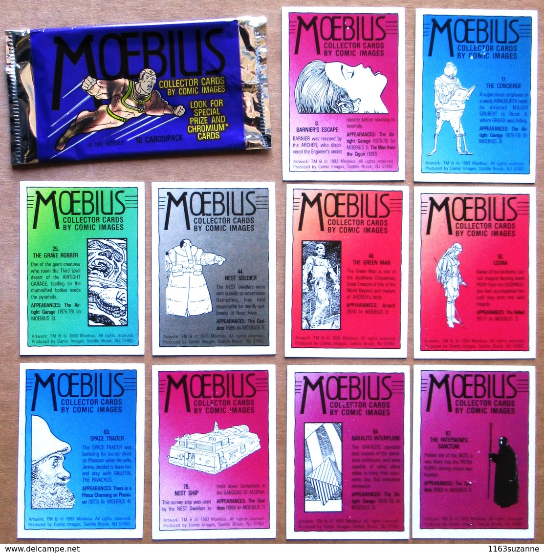 MOEBIUS > Pochette De 10 CARTES DE COLLECTION (Comic Images, 1993) : N° 8, 17, 29, 44, 48, 50, 63, 79, 84, 87 - Sammelbilder