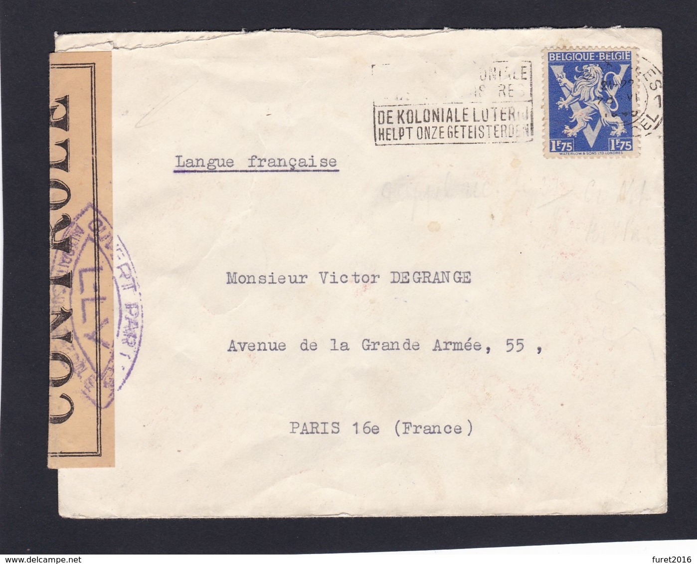 N° 683 / Lettre De Bruxelles Vers La France Bande De Controle Lsc - 1929-1937 Heraldischer Löwe