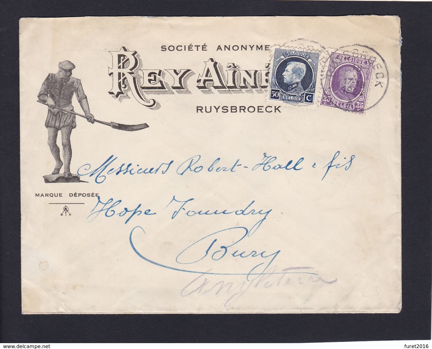 AFFRANCHISSEMENT MIXTE N° 198 Et 211 / Lettre De Ruysbroeck SA REY AINE  Vers L Angleterre Lsc - 1922-1927 Houyoux