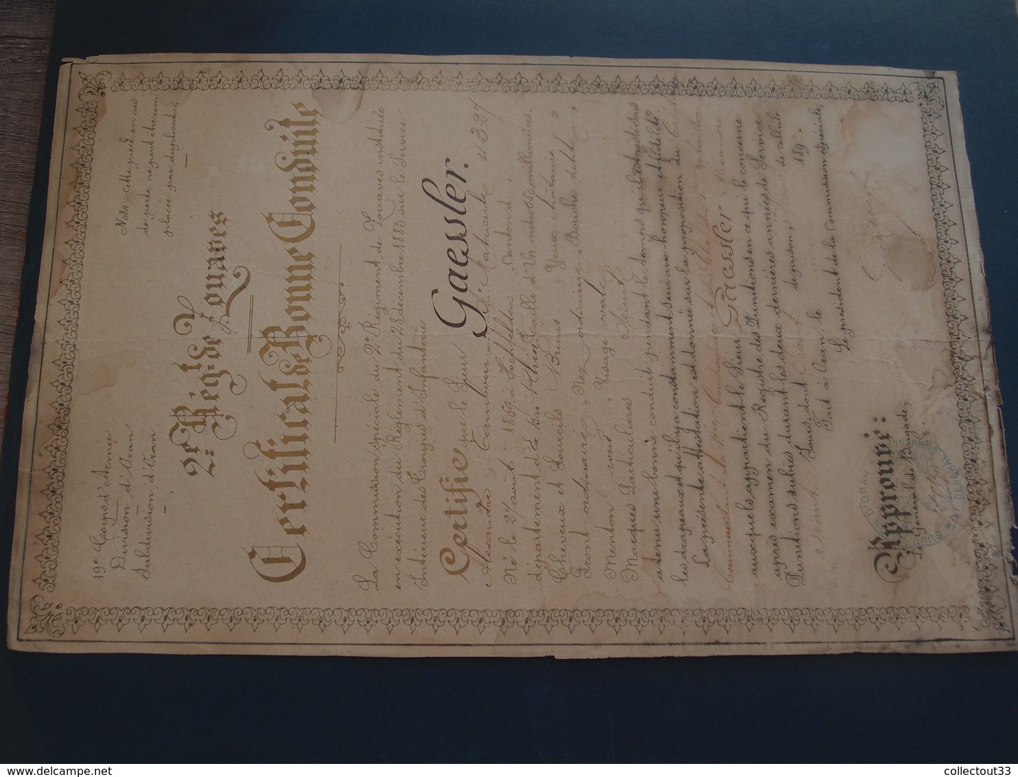 Militaria Certificat De Bonne Conduite 2 ° Régiment De Zouaves Oran 1893 - Documentos