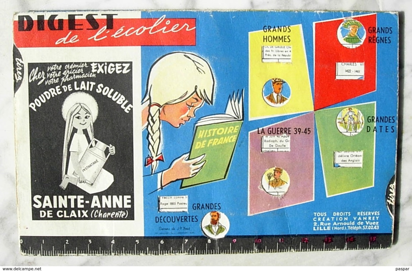 Carte à Système à Glissière Digest De L'écolier L'Ardoise Enchantée Années 1960 Sainte-Anne De Claix Charente - Fiches Didactiques