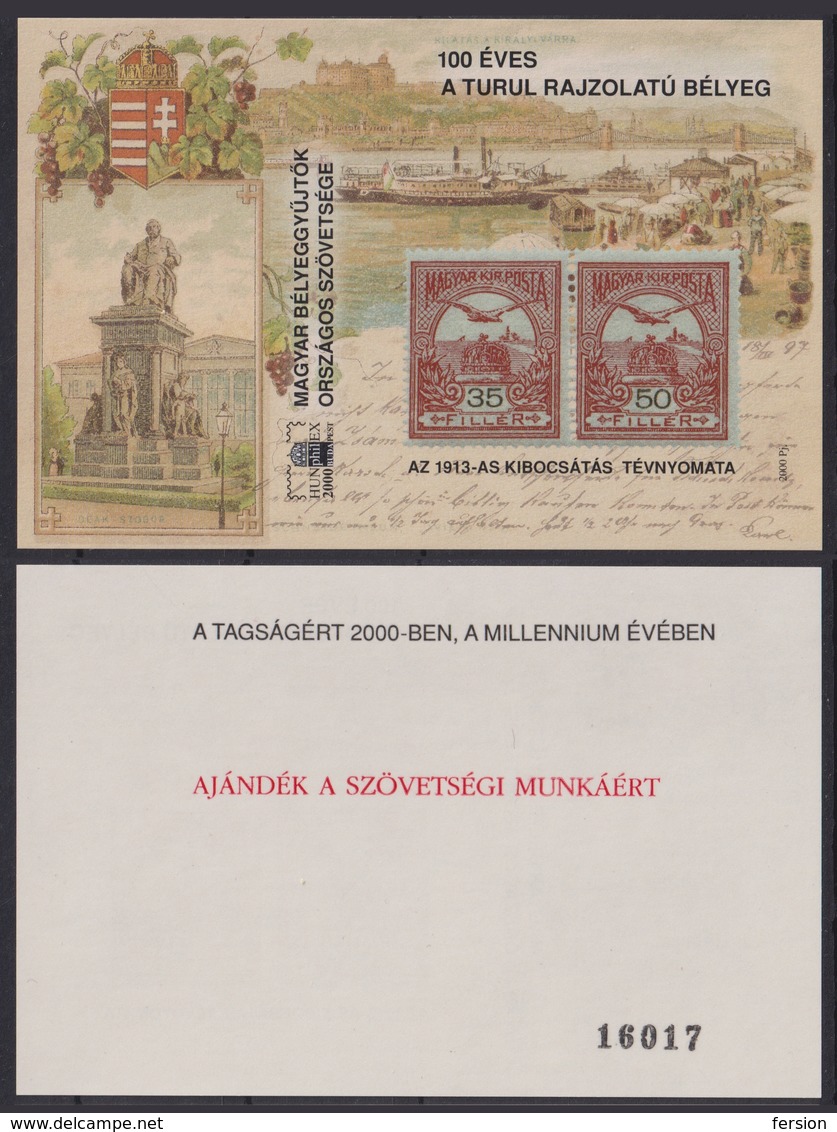 TURUL Stamp On Stamp STEAMER Steamship Danube Chain Bridge 2000 MABÉOSZ Federation Hungary Philatelists Commemorative - Postzegels Op Postzegels