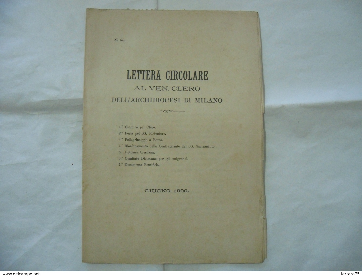 LETTERA CIRCOLARE PELLEGRINAGGIO A ROMA DOCUMENTO PONTIFICIO MILANO 1900. - Religión