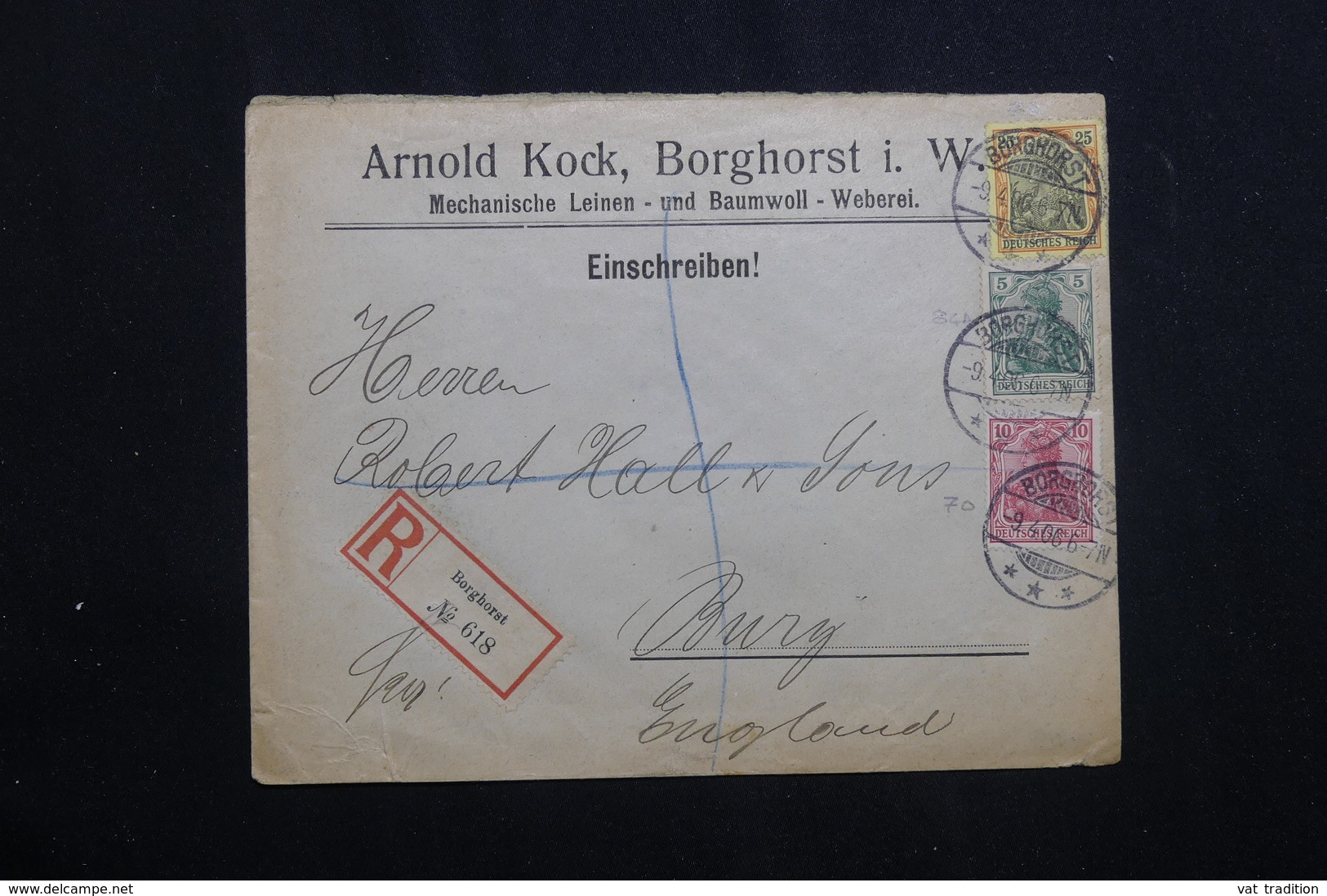 ALLEMAGNE - Enveloppe Commerciale En Recommandé De Borghorst Pour Le Royaume Uni En 1906 -  L 62022 - Lettres & Documents