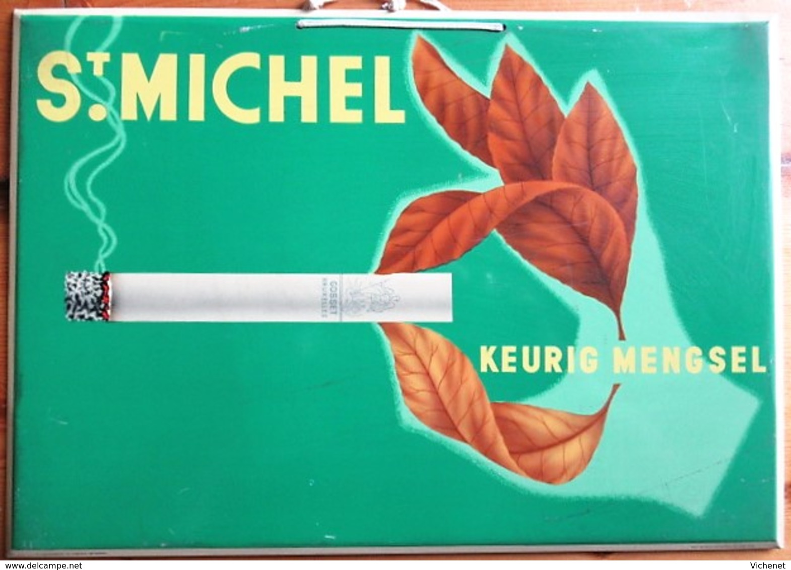 St. Michel (Cigarettes) - Metal Showcard On Rigid Cardboard To Hang - 340 X 240 Mm - Objets Publicitaires