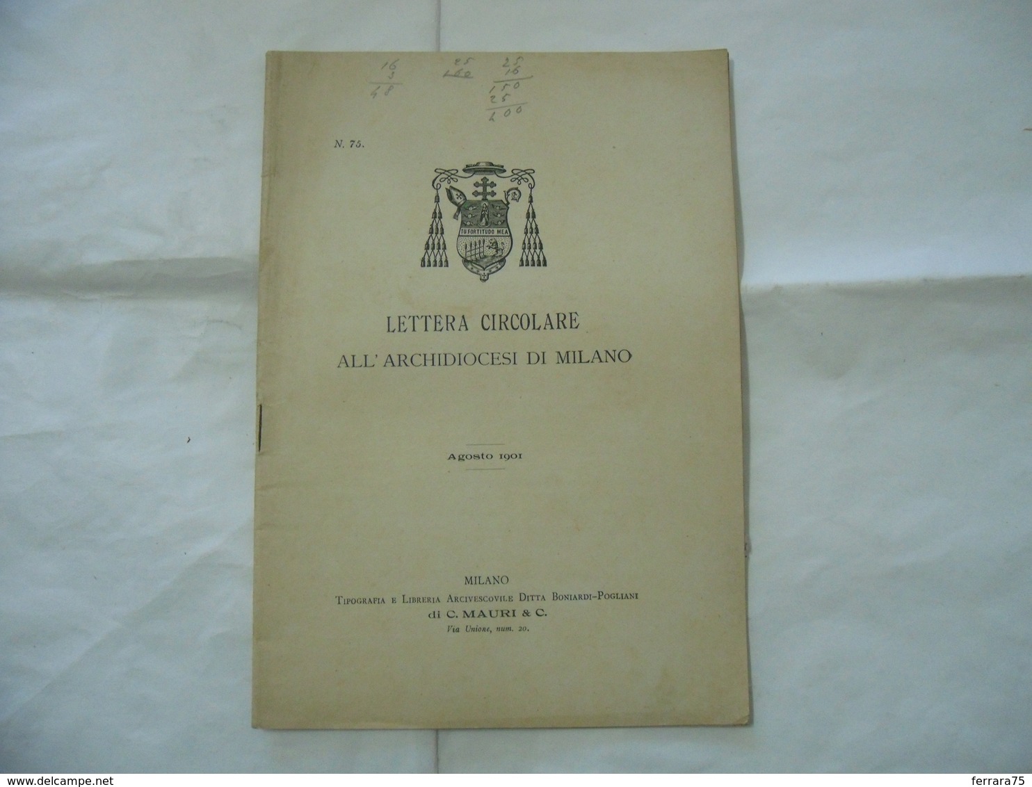 LETTERA CIRCOLARE ALL'ARCHIDIOCESI DI MILANO 1901 - Religion