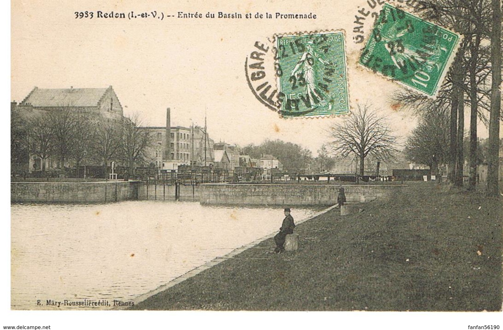 CPA REDON - ENTREE DU BASSIN ET DE LA PROMENADE - PECHEUR A LA LIGNE - E.MARY-ROUSSELLIERE EDIT.RENNES - Redon