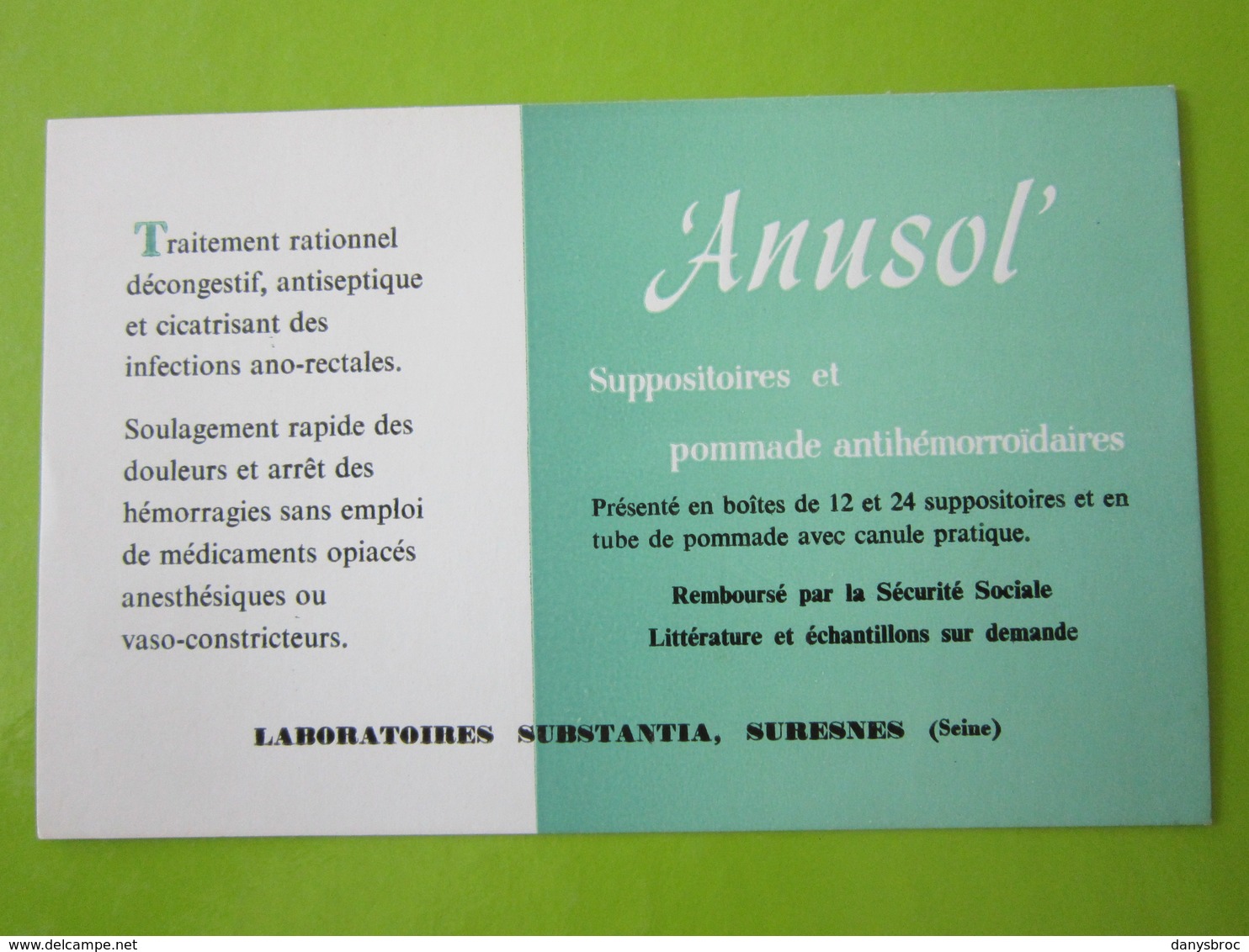 BUVARD - ANUSOL SUPPOSITOIRES Et POMMADE - LABORATOIRES SUBSTANTIA, SURESNES (seine) - Drogerie & Apotheke