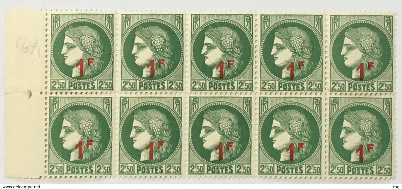 YT 488 (**) 1940 Bloc De 10 Type Cérès 1f Sur 2f50 Vert (côte 17 Euros) – 0 Lot - Unused Stamps