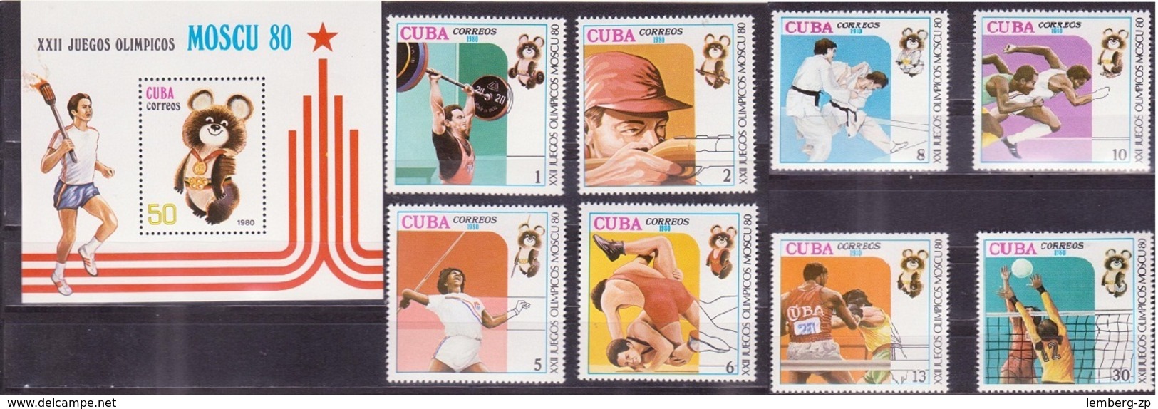 639 - Cuba - 1980 - Olympic Moscow - Block + 8v - MNH - Lemberg-Zp - Other & Unclassified