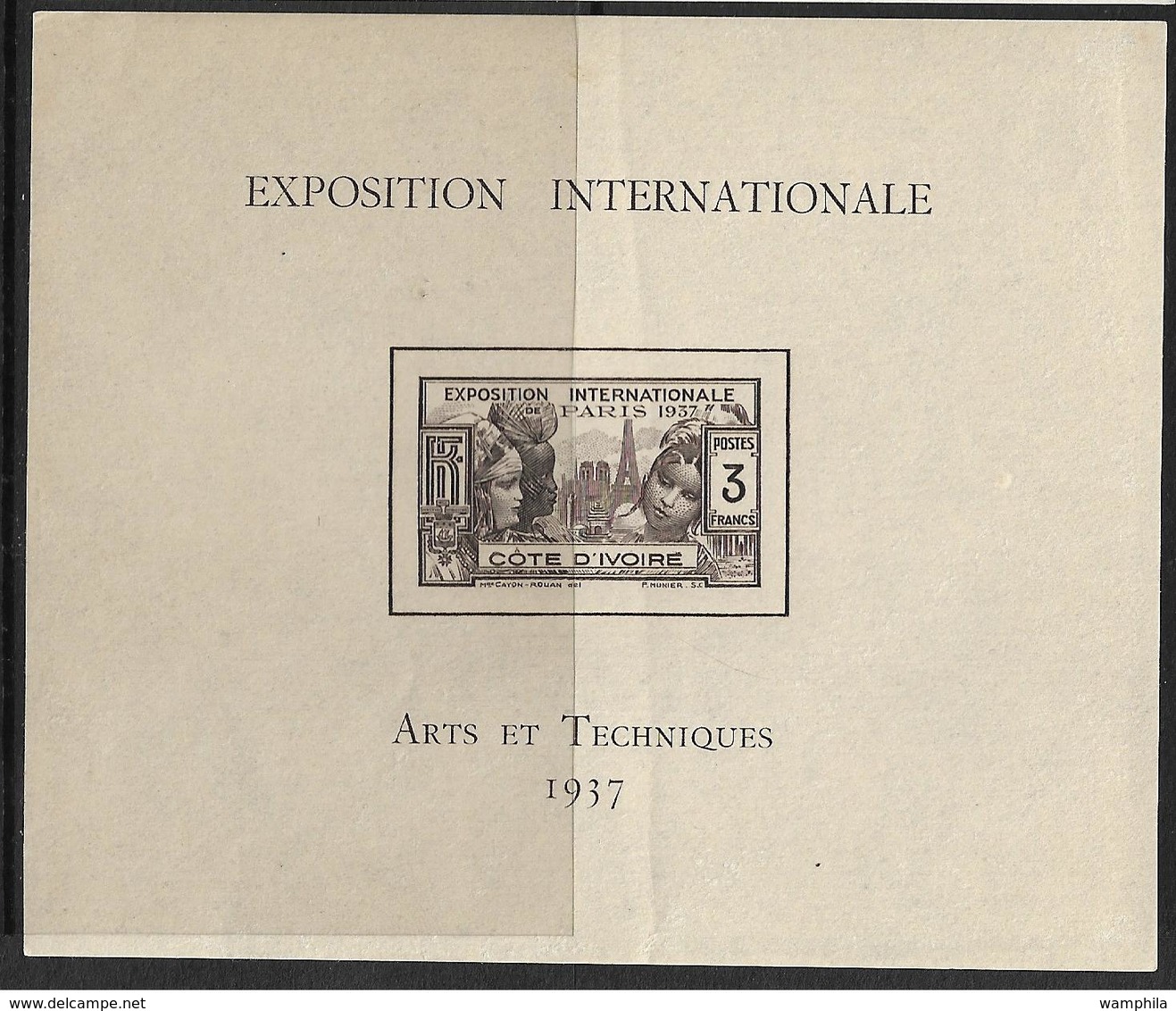 C D'Ivoire Bloc N°1 De L'expo De 1937 - Autres & Non Classés