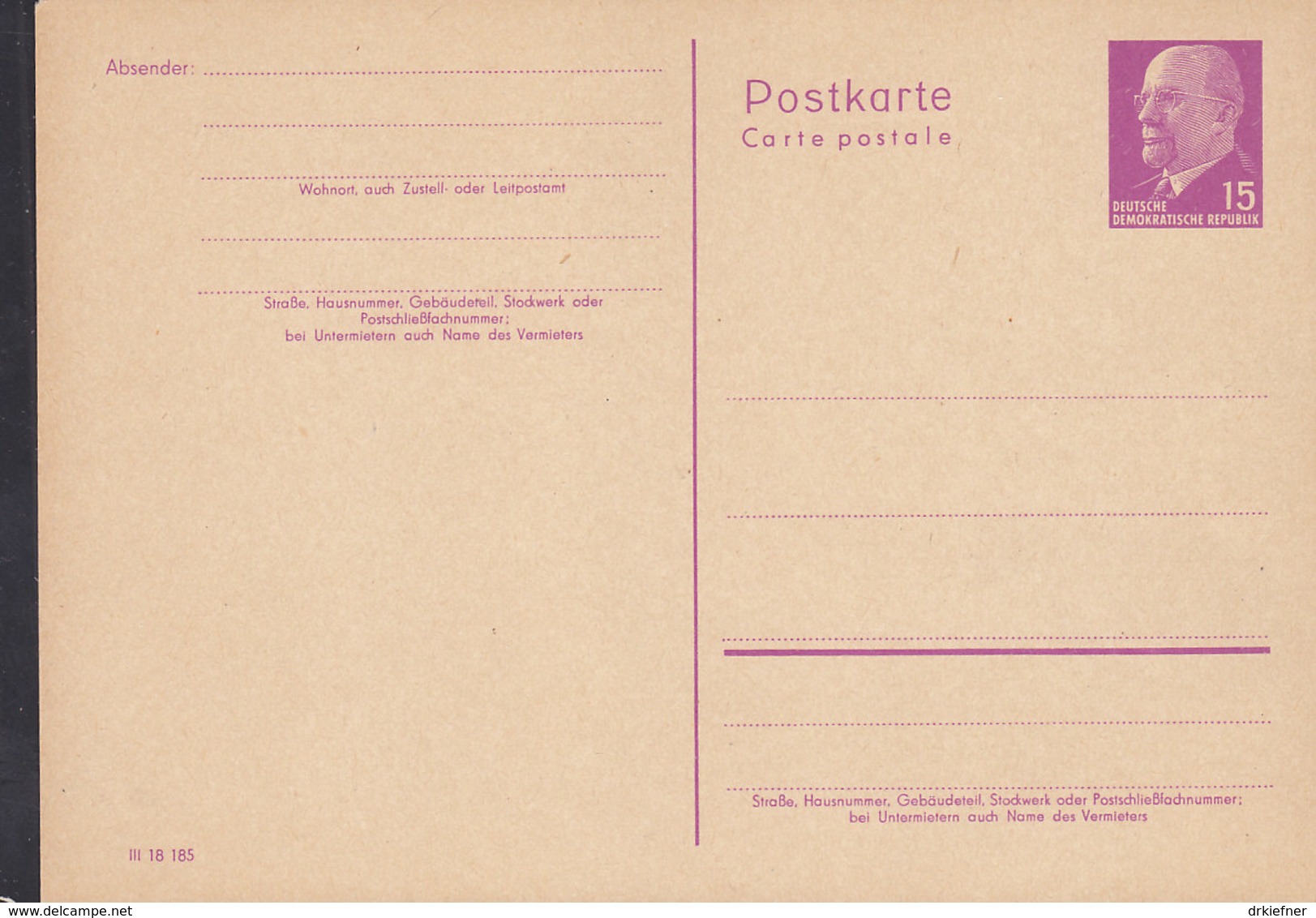 DDR  P 72, Ungebraucht, Motiv Ulbricht 1961 - Postcards - Mint