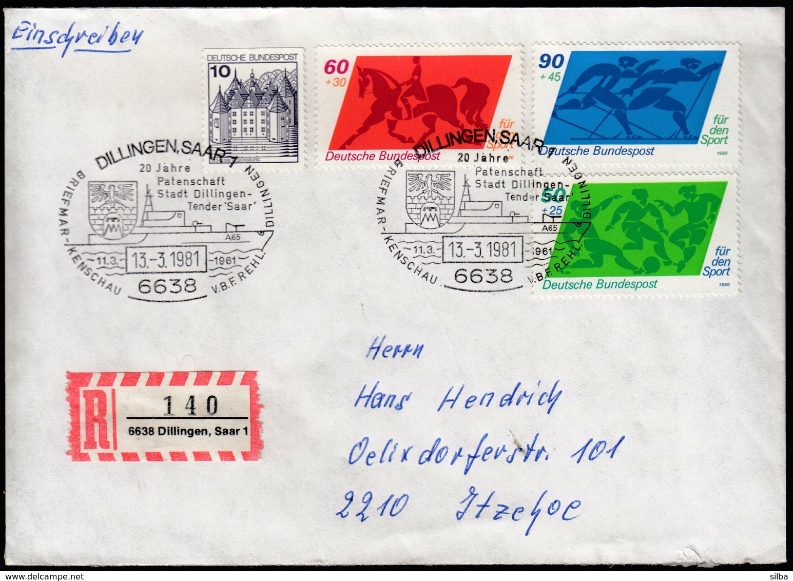 Germany Dillingen 1981 / Philatelic Exhibition / 20 Jahre Patentschaft Stadt Dillingen-Tender Saar / Coat Of Arms Church - Briefmarkenausstellungen