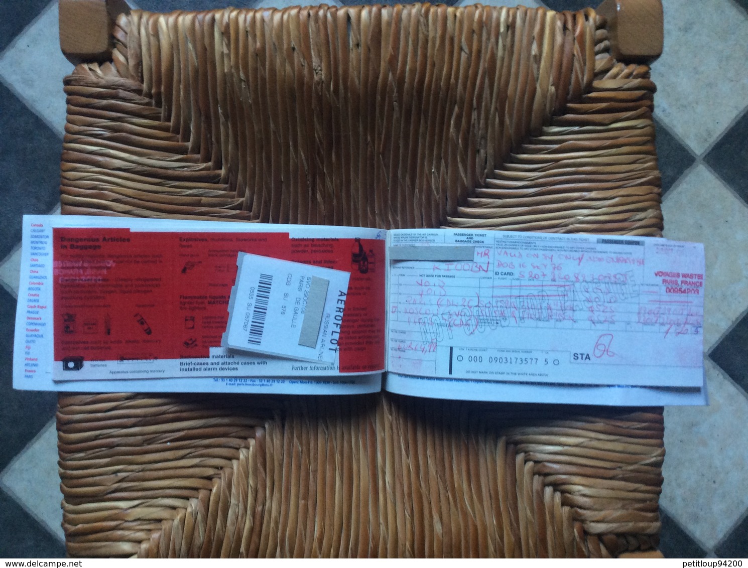 STUDENT AIR  OTU Voyages AEROFLOT Billet de Passage et Recu Bagage/Passenger Ticket and Bag Check PARIS>MOSCOU>PARIS