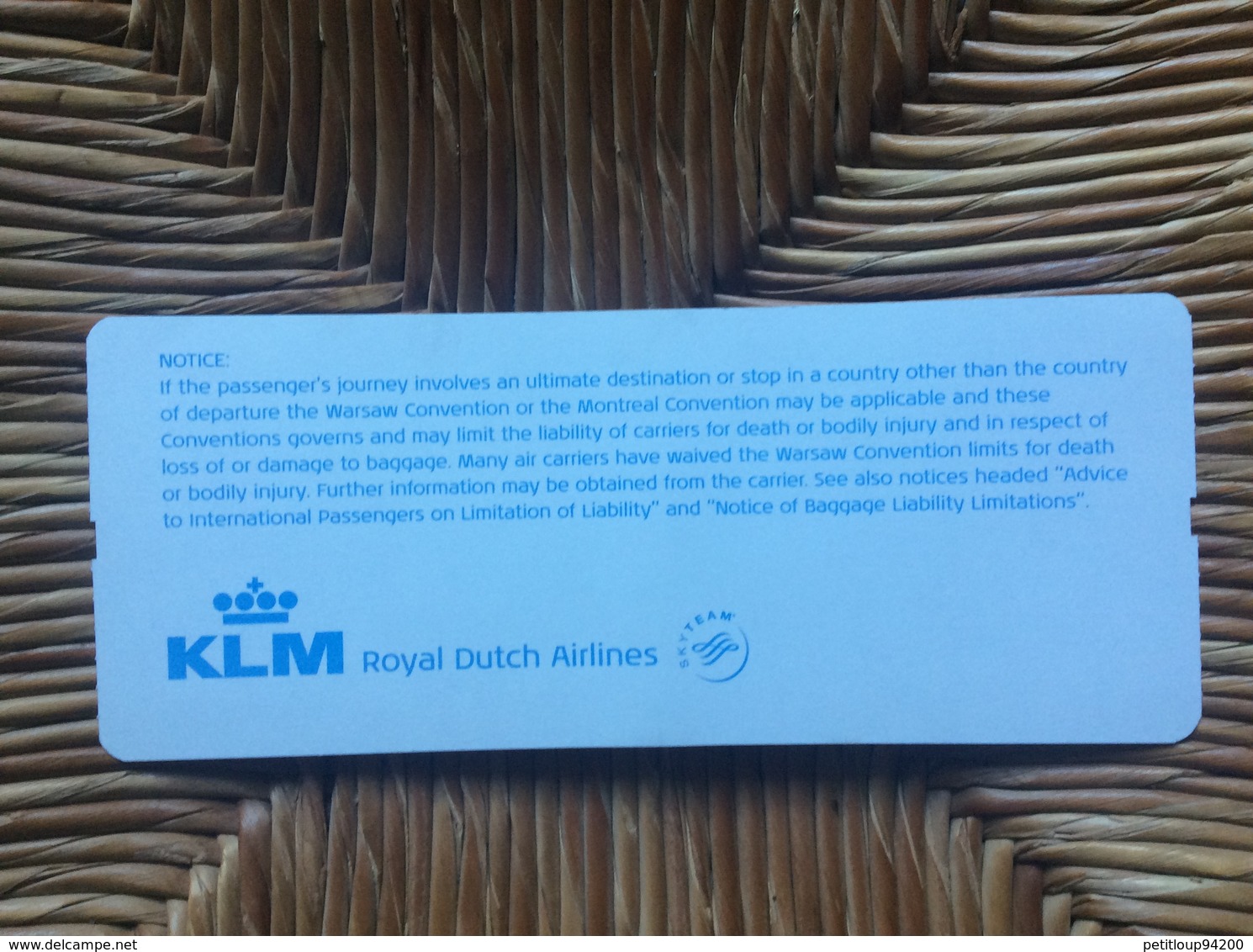 KLM ROYAL DUTCH AIRLINES  CARTE D’EMBARQUEMENT BOARDING PASS   Vienne>Paris - Carte D'imbarco