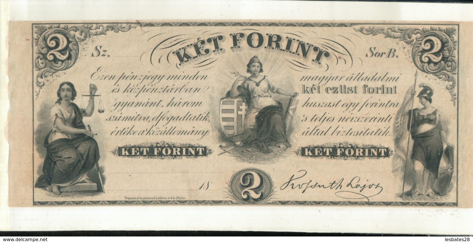 Billet Hongrie  2 KET FORINT 1852 KOSSUTH LAJOS STATUT   (Mai 2020  015) - Ungarn