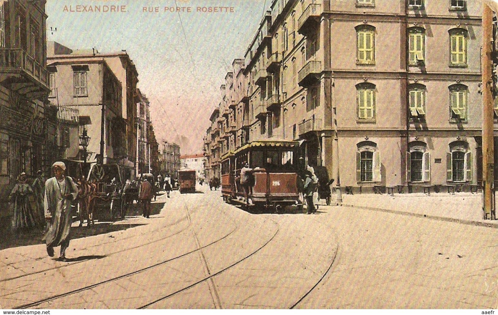Alexandrie 1915 - Cachet Trésor Et Postes - Carte Postale Rue Porte Rosette - Tramway - Brieven En Documenten