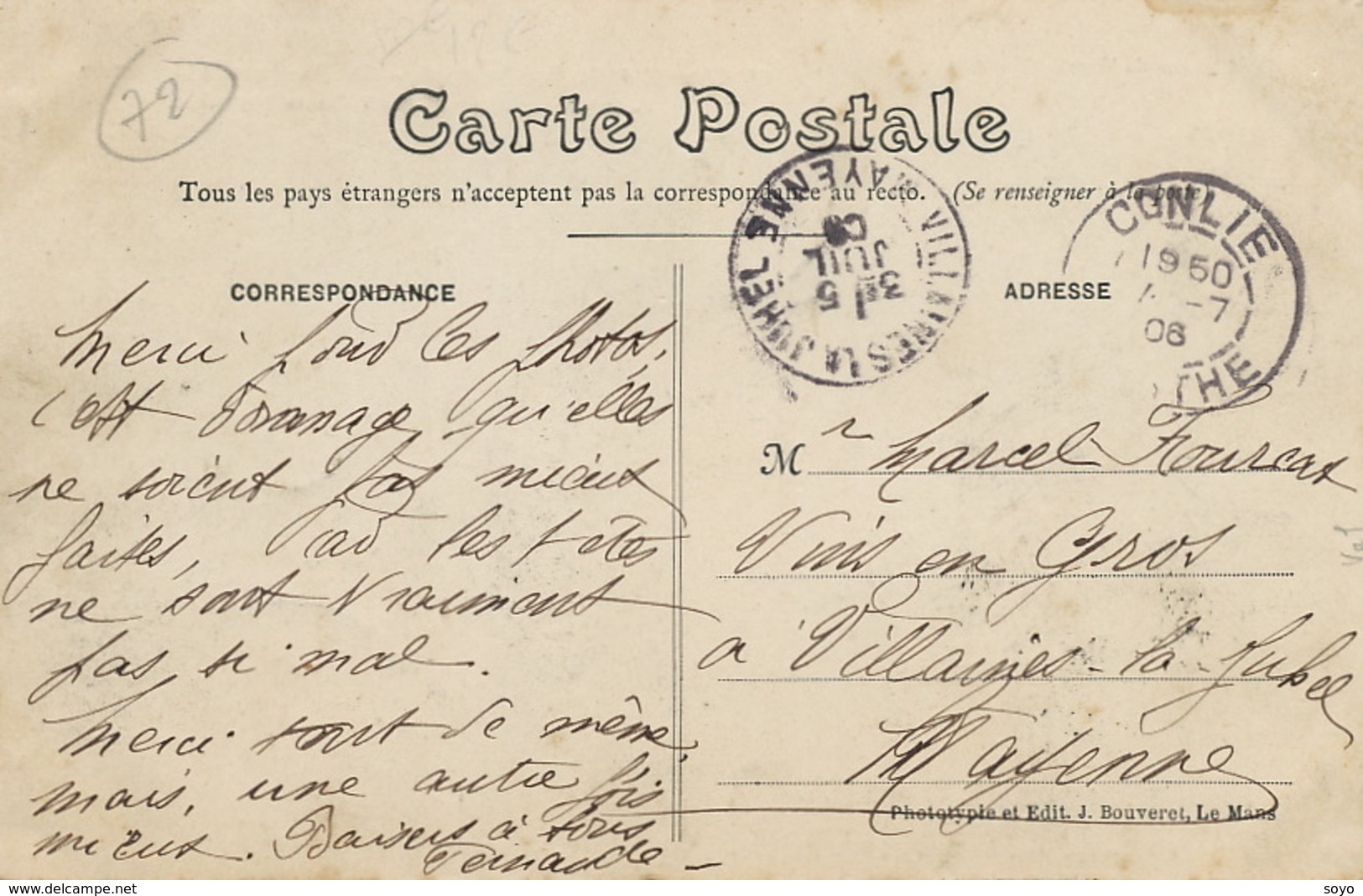 Circuit Sarthe 1906 . 24 H Du Mans . Champagné à La Fourche; Chateau De Vaux .de Conlie à Villaines La Juhel - Le Mans