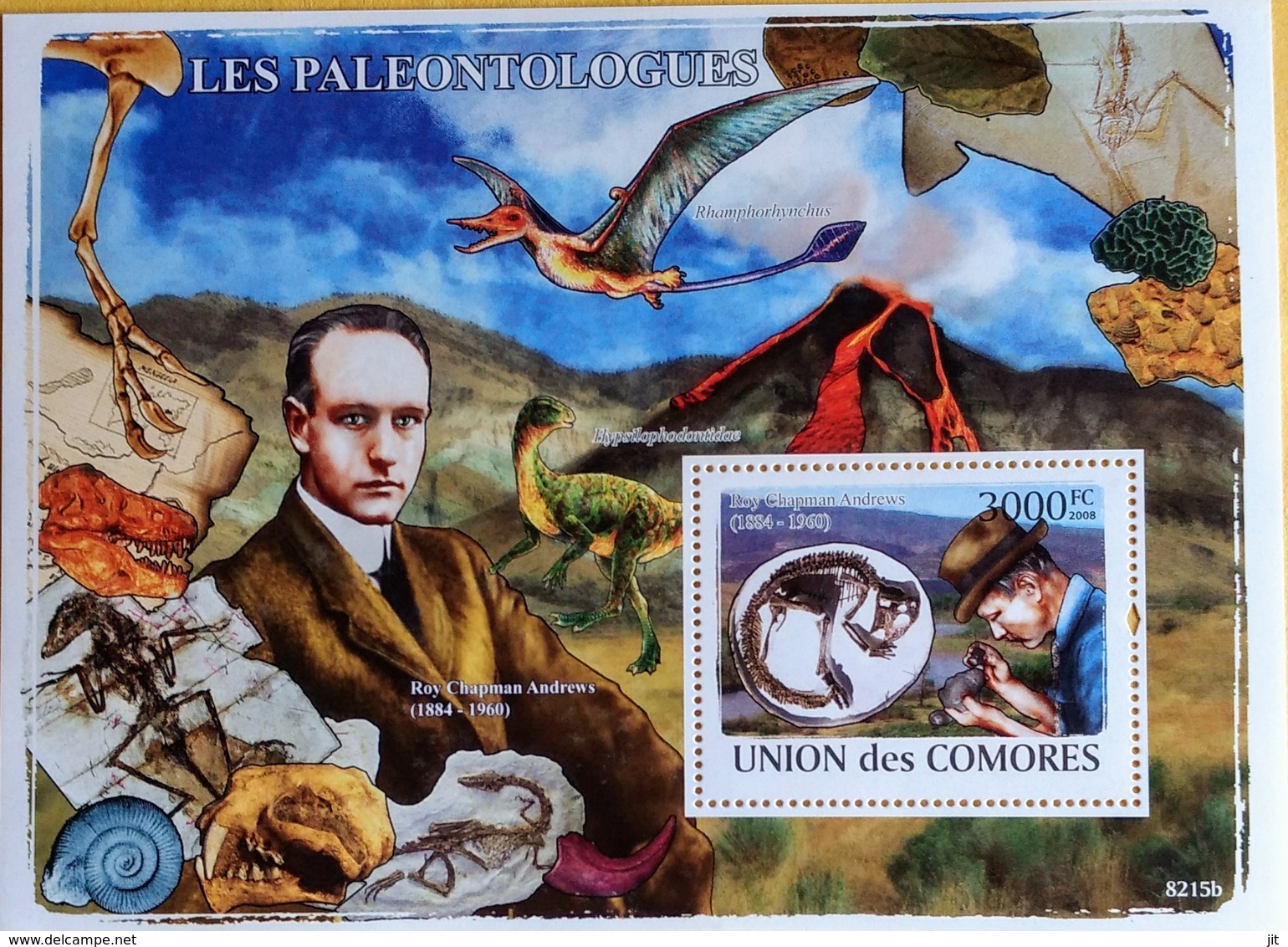 122.COMOROS 2008 STAMP M/S DINOSAURS, PALEONTOLOGIST  . MNH - Comoros