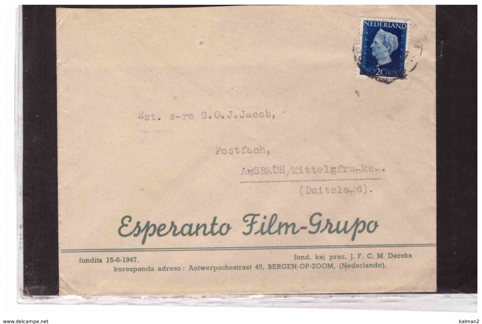 TEM11114  -    BERGEN-OP-ZOOM    /    COVER WITH INTERESTING POSTAGE   (   ESPERANTO  FILM-GRUPO ) - Postal History
