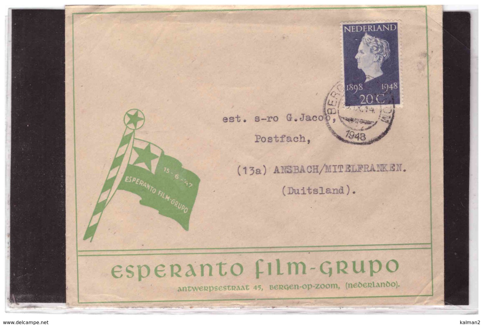 TEM11160  -   BERGEN-OP-ZOOM    /    COVER WITH INTERESTING POSTAGE   (   ESPERANTO FILM-GRUPO ) - Marcophilie