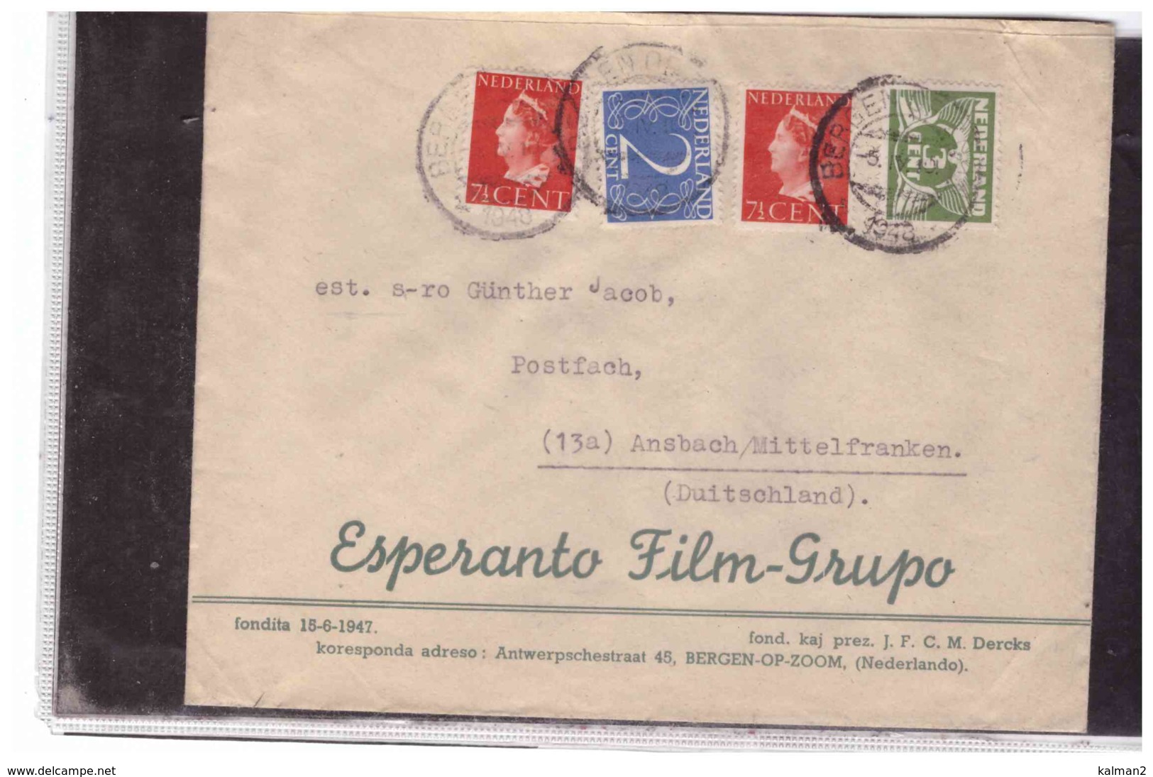 TEM11210  -   BERGEN-OP-ZOOM    /    COVER WITH INTERESTING POSTAGE   (   ESPERANTO FILM-GRUPO ) - Postal History